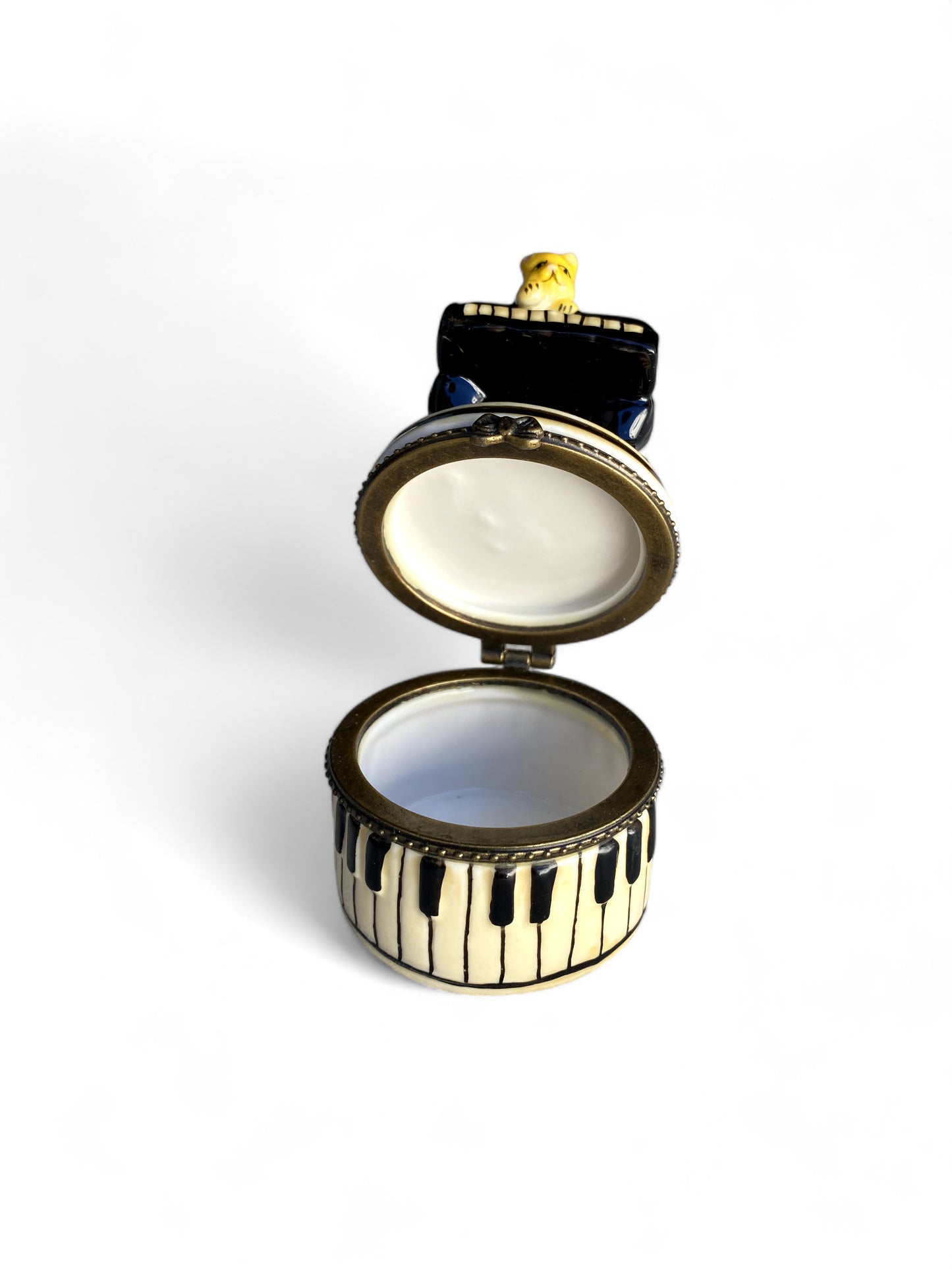 Miniature Ceramic Trinket Box Piano Cat
