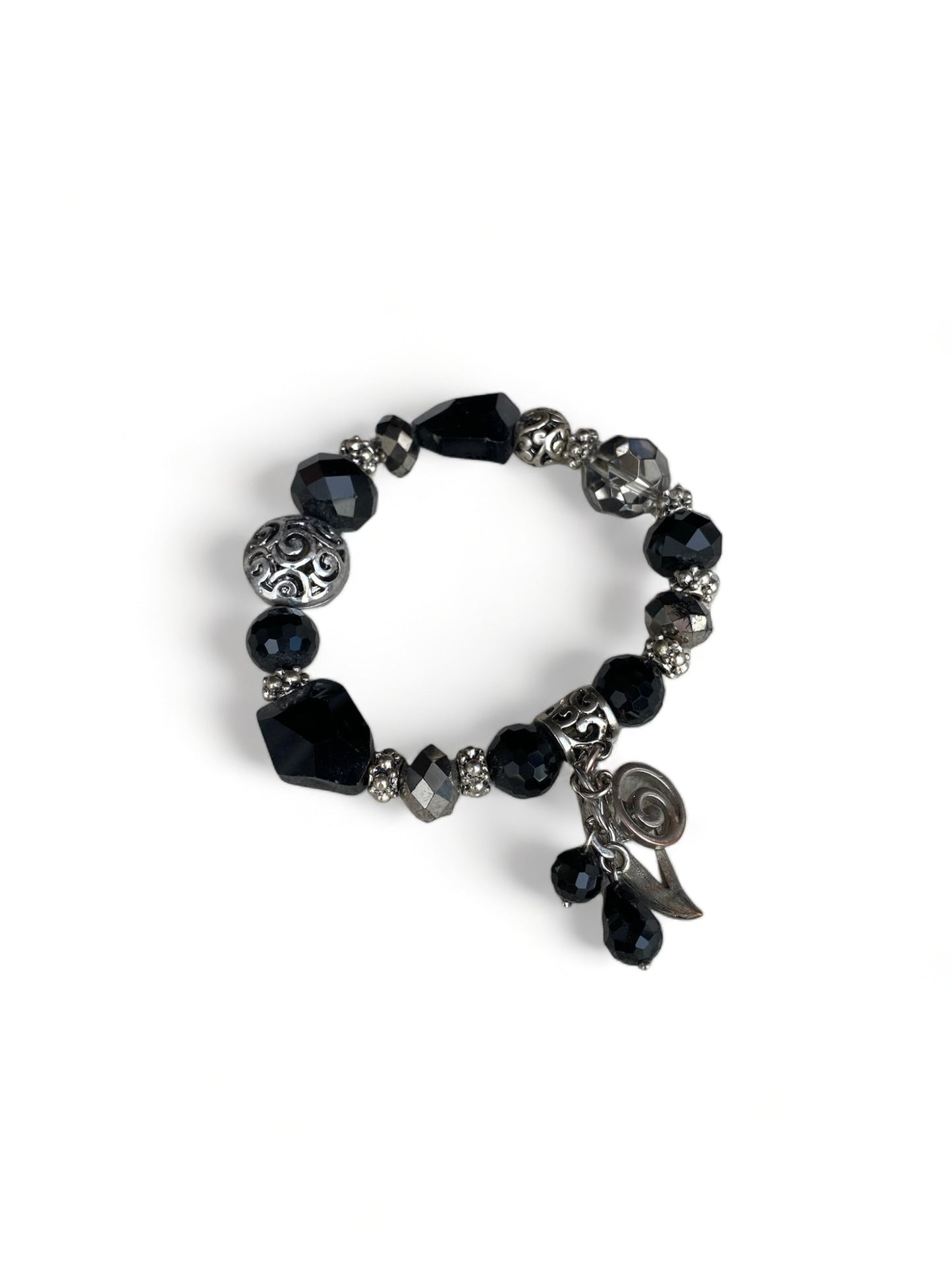 Chunky Black Silver Dangle Bracelet