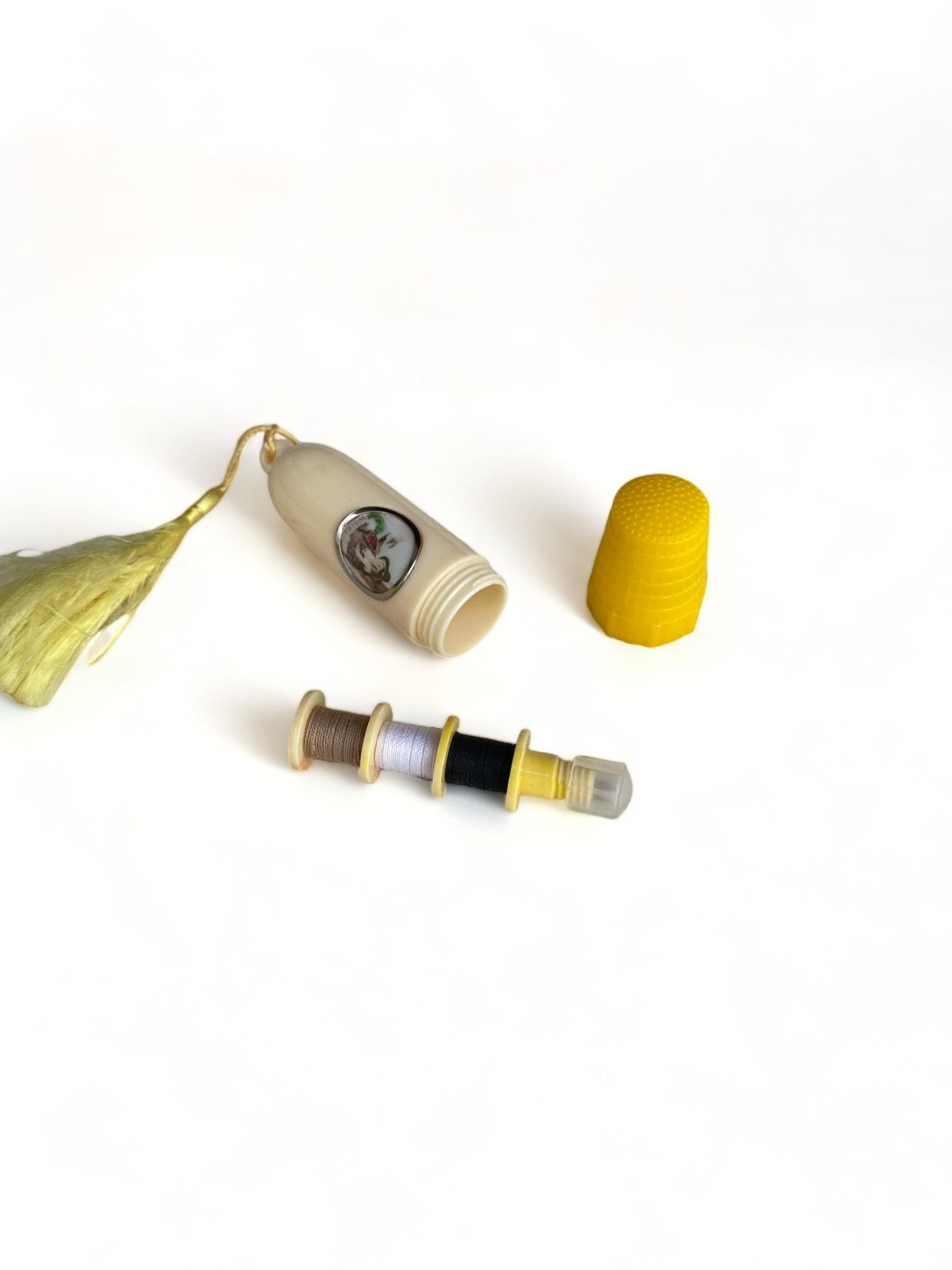 Vintage Sewing Kit Yellow Tassle