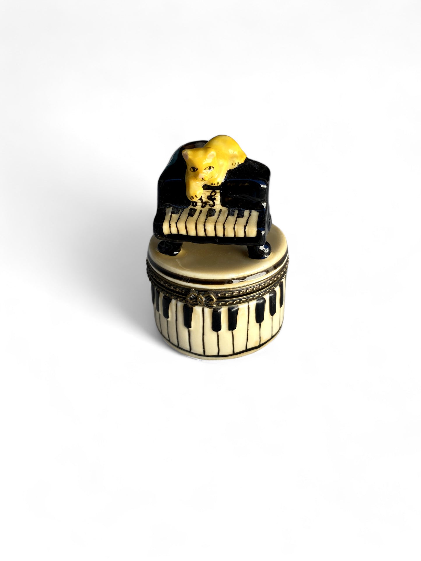 Miniature Ceramic Trinket Box Piano Cat