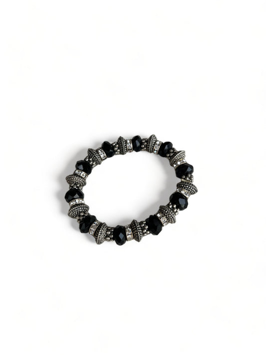 Chunky Beaded Bracelet Black Silver