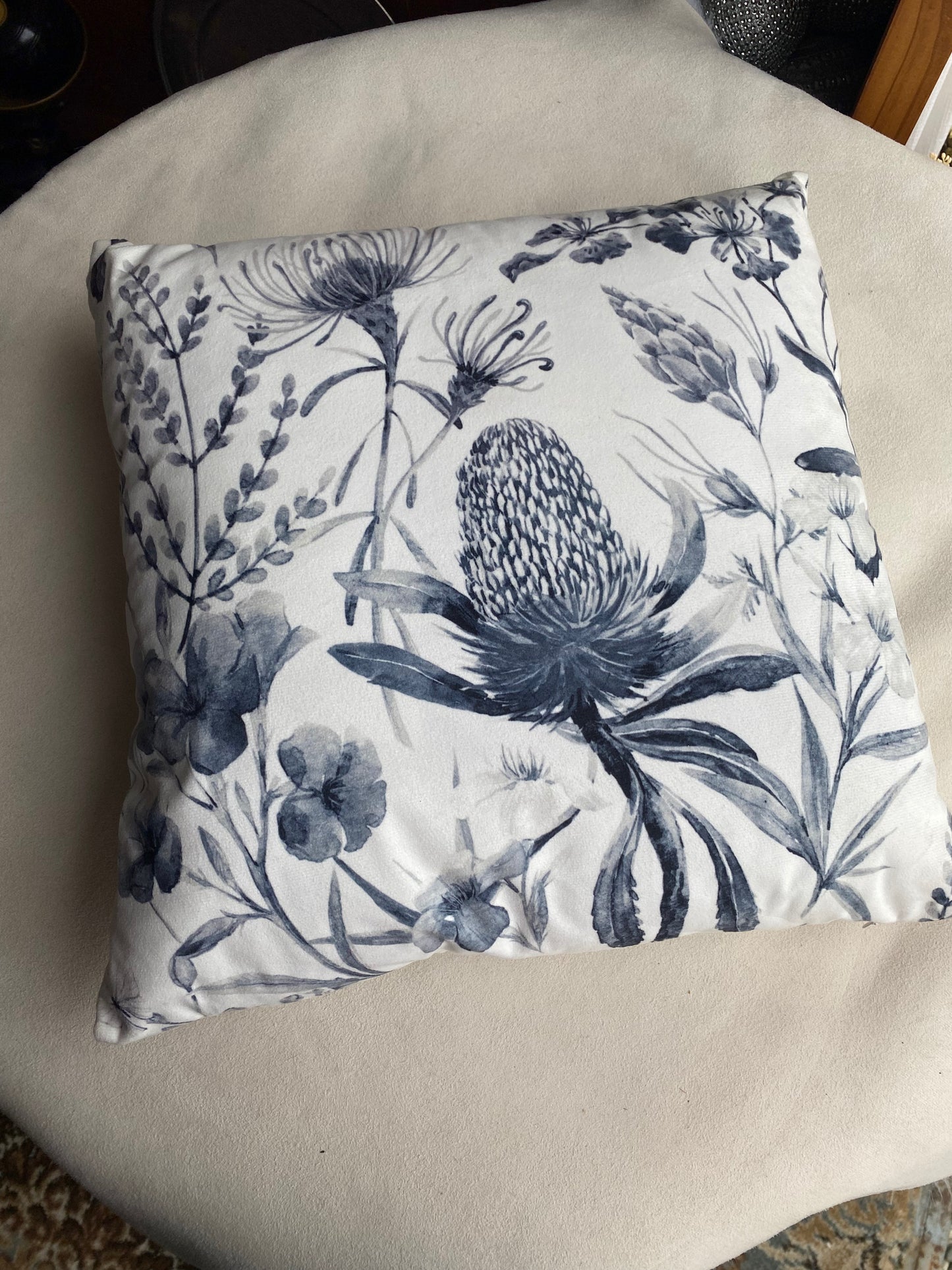 Hand Made Blue Flowers Cushion