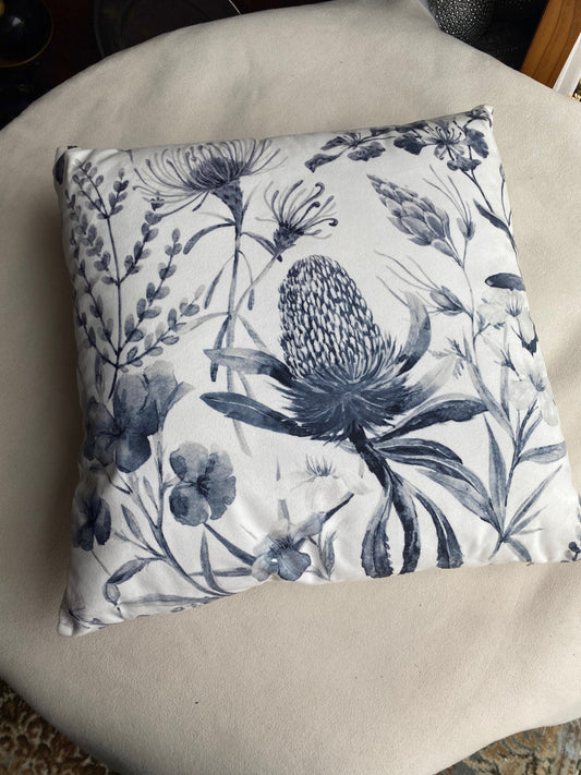 Hand Made Blue Flowers Cushion