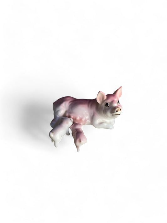Vintage Porcelain Nursing Pig