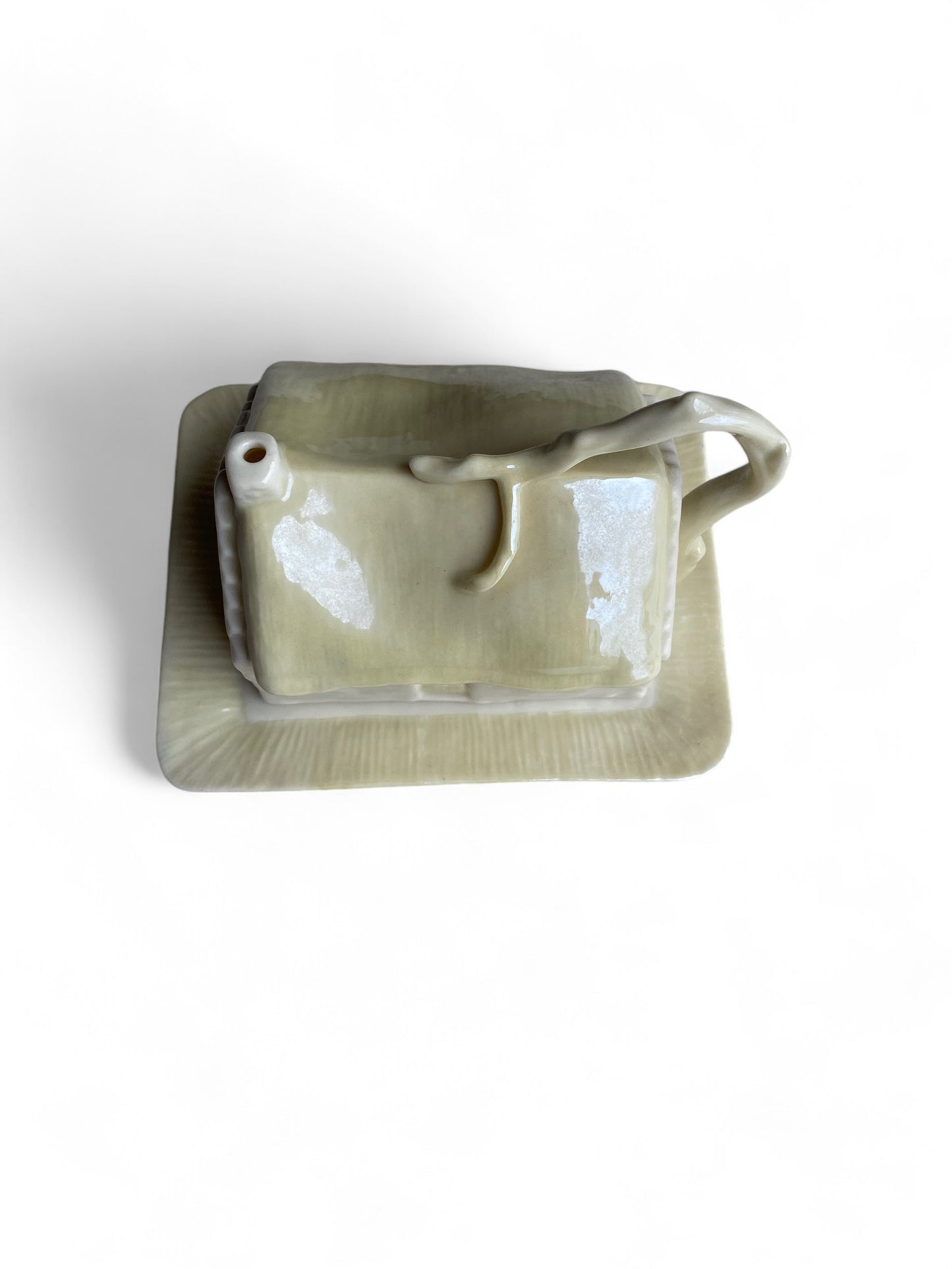 Vintage Belleek Irish Cottage Butter Dish