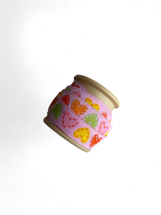 Sewing Trim Jacquard Ribbon Pink Hearts