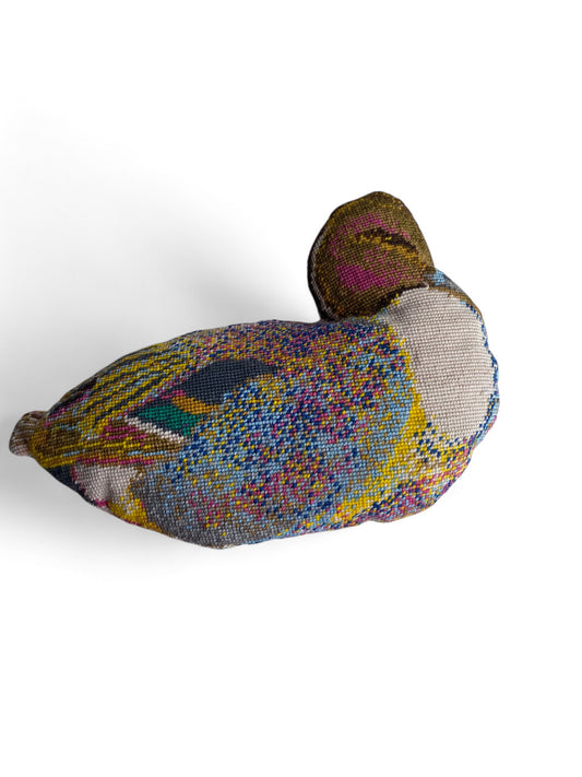Cross Stitch Embroidered Duck Cushion Rainbow