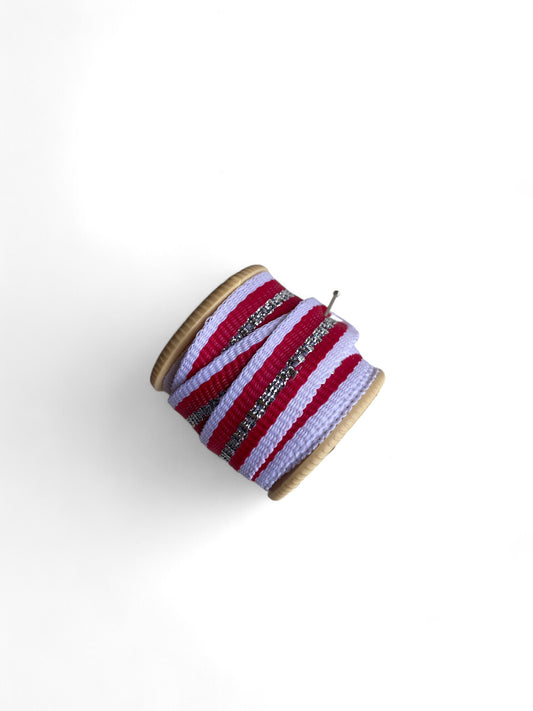 Sewing Trim Red Silver Stripe