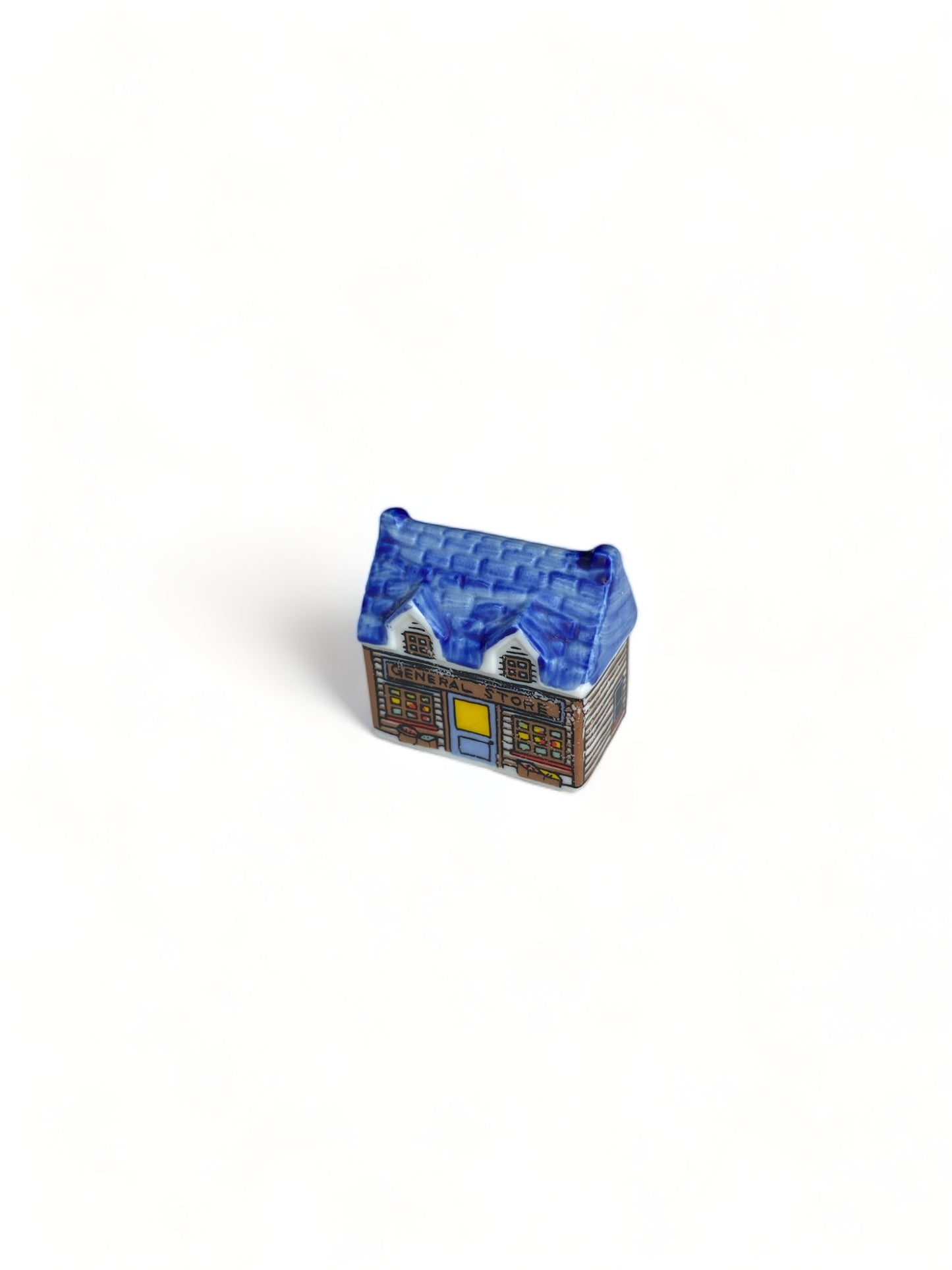 Blue Ceramic Cottage Ornament with Yellow