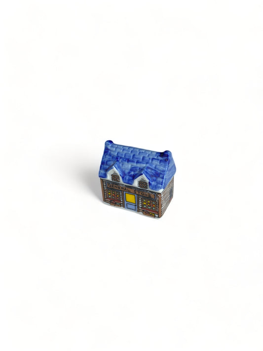 Blue Ceramic Cottage Ornament with Yellow