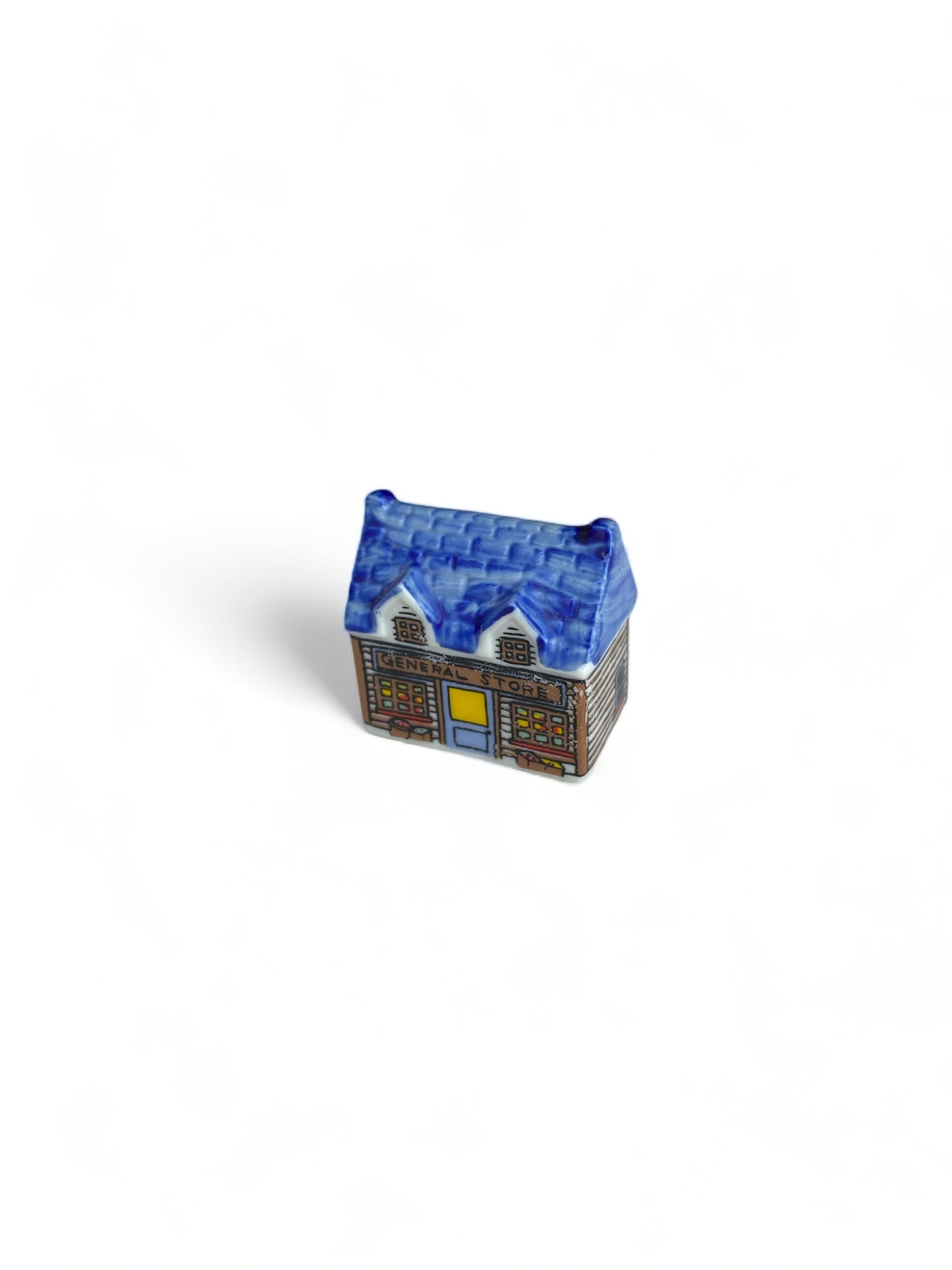 Blue Ceramic Cottage Ornament with Yellow