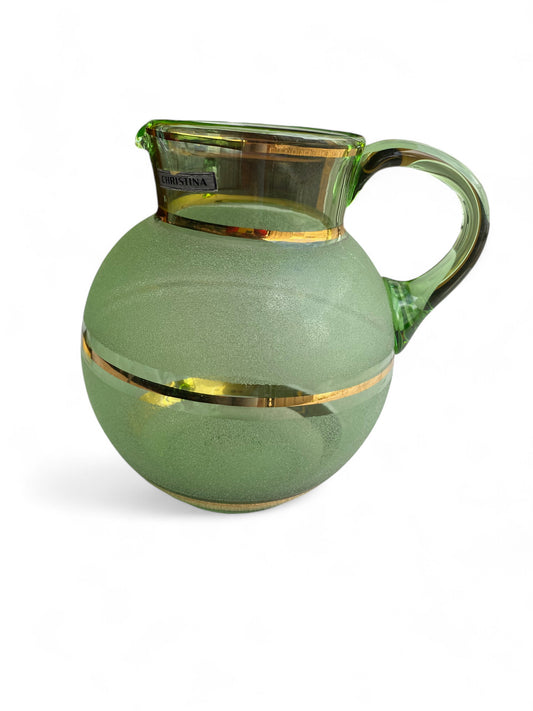 Vintage Large Glass Jug with Gold Trim