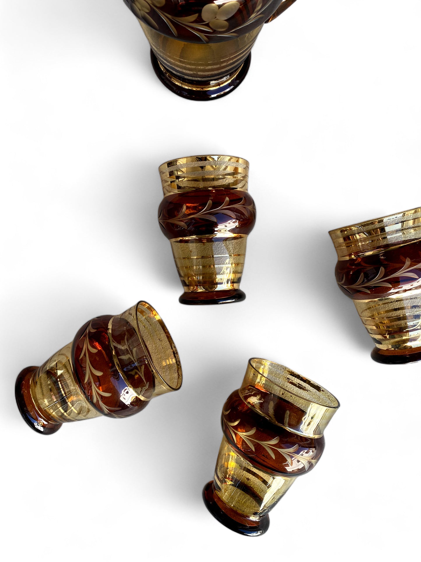 Vintage Amber Water Jug & Glass Set